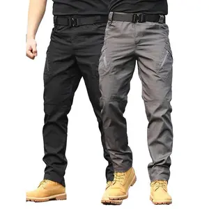 Men's 2PCS Tactical Cargo Pants, Mid Waist Fit, Multi-Pocket, Durable Breathable Fabric, All Seasons, Stylish Plain Beige, Big-Small Zipper, for Hiking & Construction, Casual Menswear Slacks