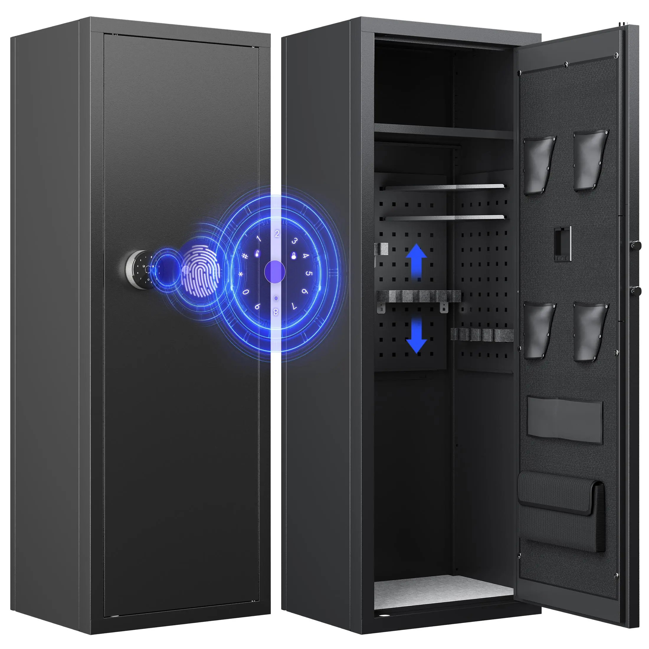 KAER Unassembled Biometric Gun Safe, Cabinet,Quick Access 12-15 Scoped Rifles & Pistols Safe with 24/7 Burglar Alarm, Adjustable Shelves and Pistol Pockets, Gun Cabinet for Home and Office