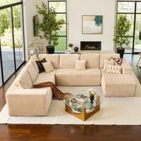 Beige Plush Corduroy Right Chaise