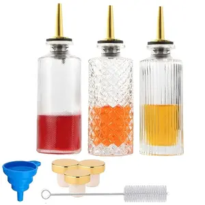 Syrup Dispenser Bottles Set 3 Packs 5 OZ Simple Small Syrup Bottles Set with Upgrade Metal Pour Spout