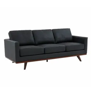 Chester 3-Seater Leather Full Size Sofa in Birch Wood Base