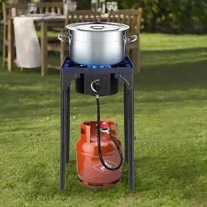 Burner Propane Gas Stove for Outdoor Cooking, 75,000 BTU Camping Cooker with Removable Legs, Temperature Control Knobs for Backyard Cooking, BBQ, Baking and Frying(Single Burner)