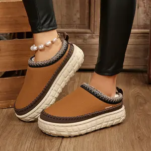 Women Fashionable Versatile Winter Boots Multi Color Tire Sole Fleece Plush Lined Slippers Indoor Outdoor Shoes Winter Warm Mini Snow Boots