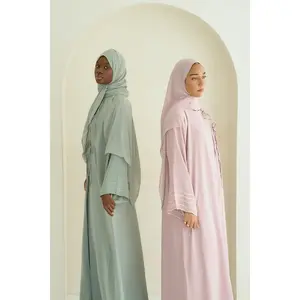 Asmara Nida Abaya Set - Luxurious Korean Nida Fabric with Embroidered Sleeves, Snap Buttons, Adjustable Ribbons, Matching Hijab & Slip