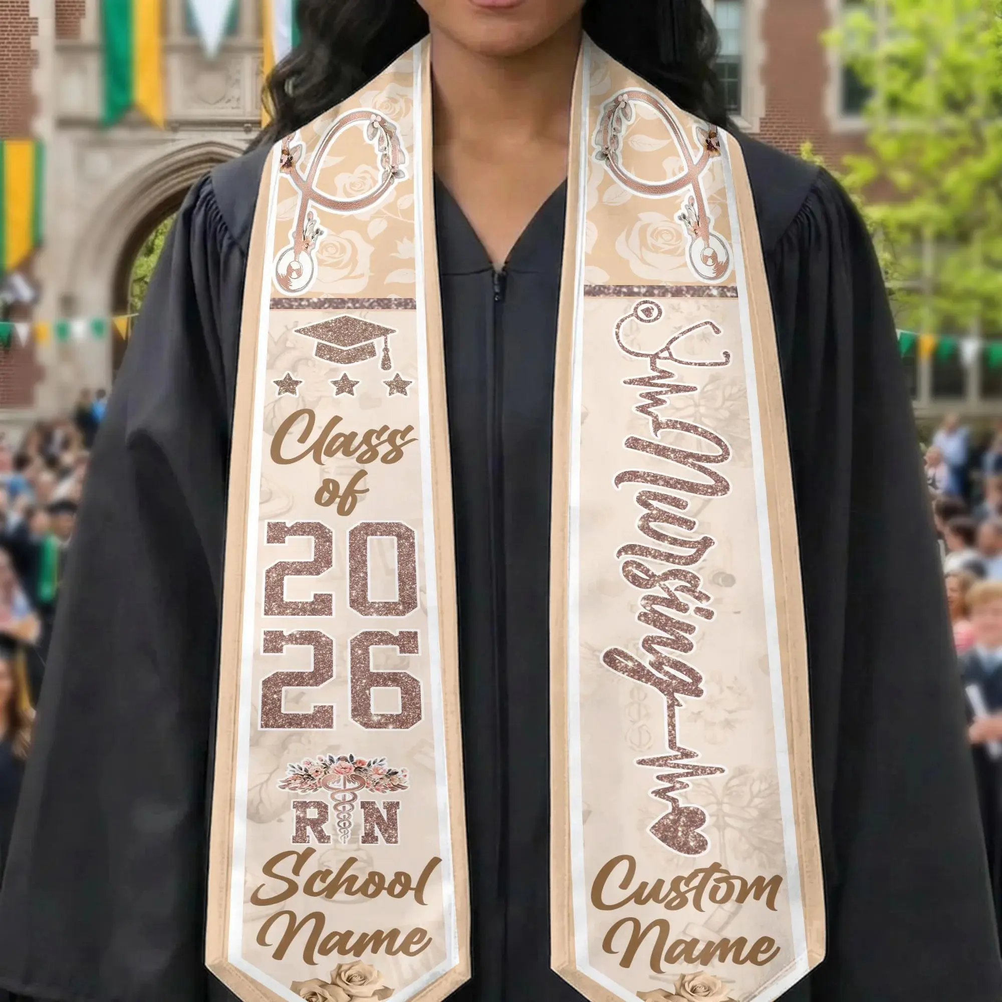 Personalized Nursing Graduation Stole 2026 – Custom RN BSN Sash & Name School Print & Nurse Grad Gift