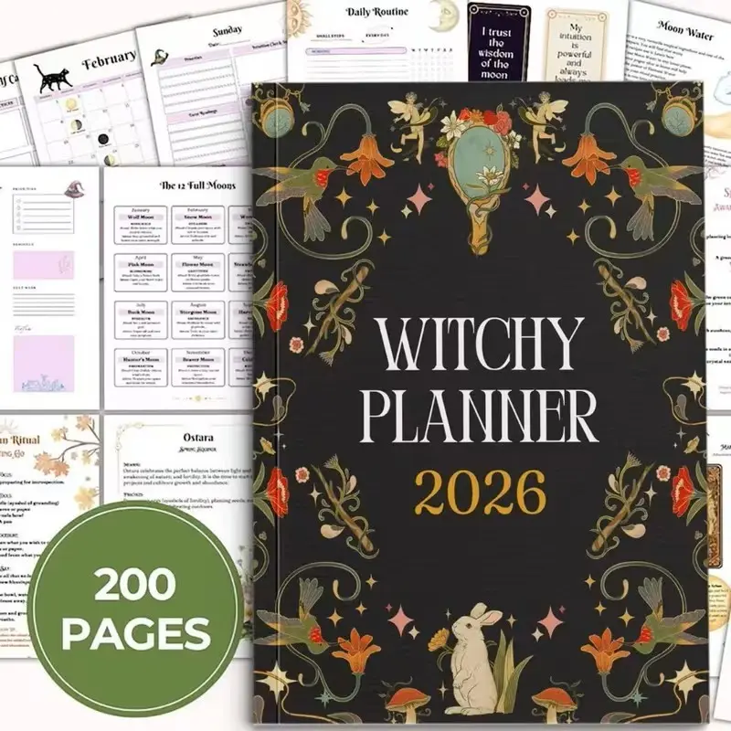 2026 Witchcraft Magic Planner Notebook with Ritual Handbook, Tear-Out Astrology Calendar for Adults, Wicca Journal on Spells and Lunar Phases