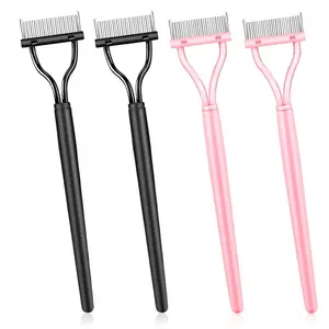 4Pcs Eyelash Separator Tool Metal Teeth Mascara Brushes Definer Lash Comb with Cover for Combing, Separating Eyelash, Women Mascara Applicator, Makeup Tool Handle Plastic