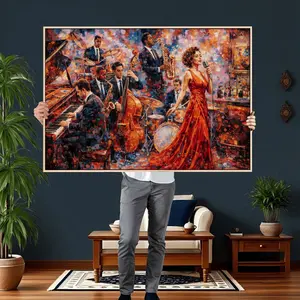 [sale off up to 40%] [Frame Canvas] Impressionist Jazz Band Triptych Canvas Art – Saxophone, Piano, Singer Music Wall Decor