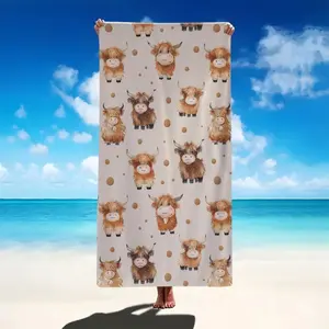Oversized Cartoon Highland Cow Printed Microfiber Quick-Dry Beach Towel, Cute Cow Absorbent Bath Towel, Lightweight Sandproof Swimming Towel for Beach Vacation, Universal Travel Portable Towel for Adults and Children, Microfiber Beach Towels