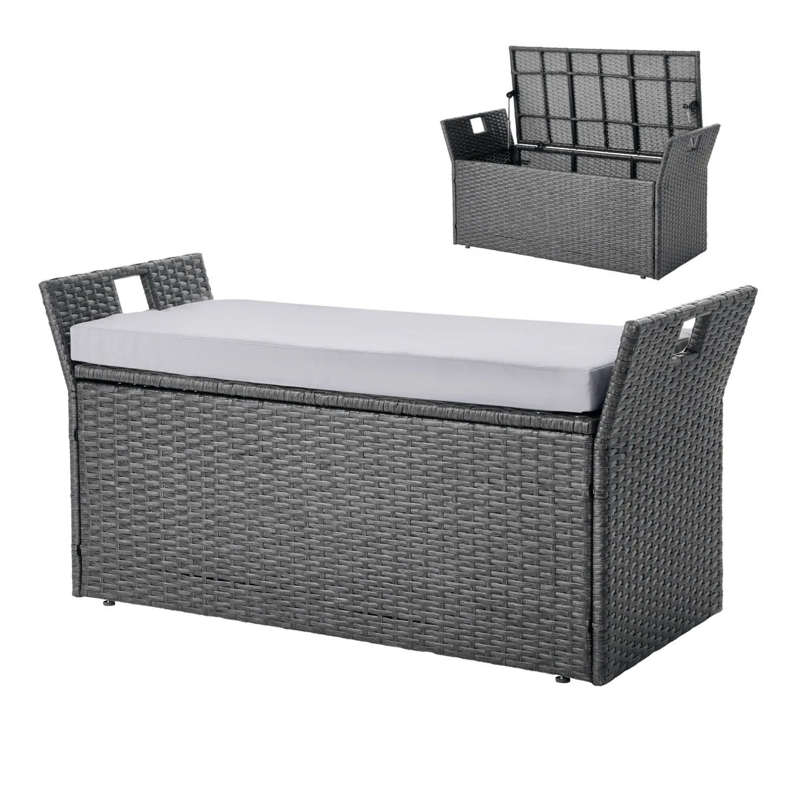 VEVOR Outdoor Storage Bench PE Rattan 40Gal Deck Box Waterproof Outdoor Seat & Storage