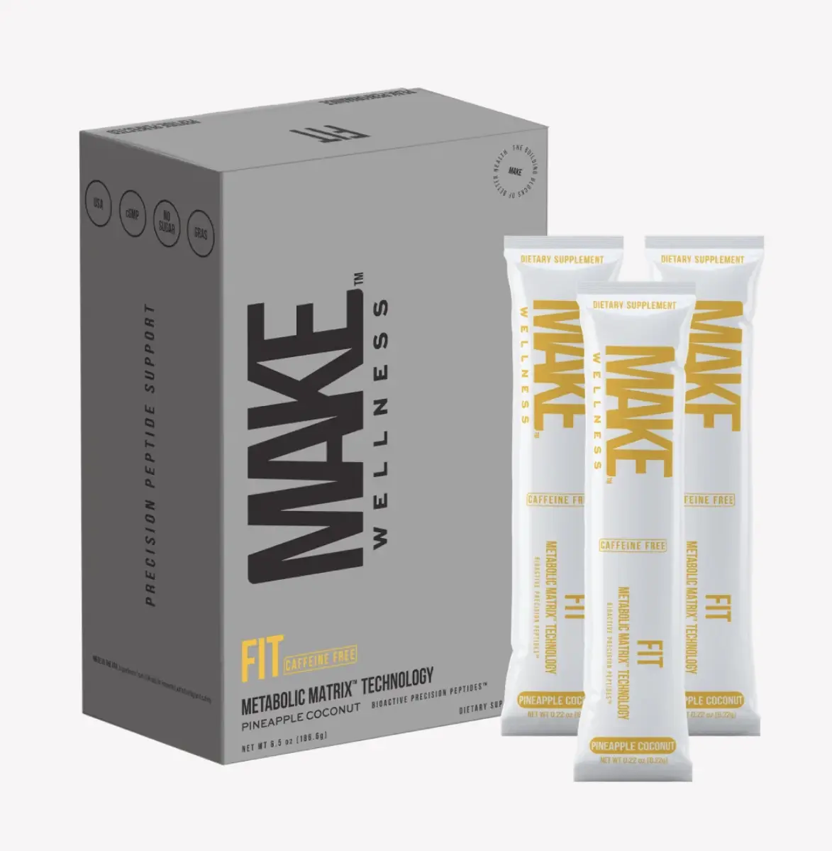 MAKE FIT Caffeine Free by MAKE Wellness Pineapple Coconut Drink with Proprietary Metabolic Matrix Technology for Performance Recovery & NAD+ Boost