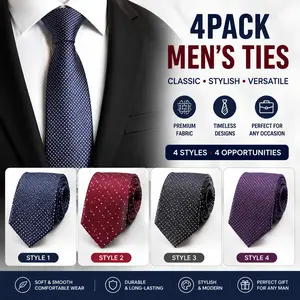Janhooya Men's 4-Pack Assorted Boxed Classic Neckties - Multicolor Stripe, Solid Skinny Polyester Ties, 57.5in Length, 3.1in Width, for Business Formal Office, Wedding, Assorted Neckties, Boxed Neckties