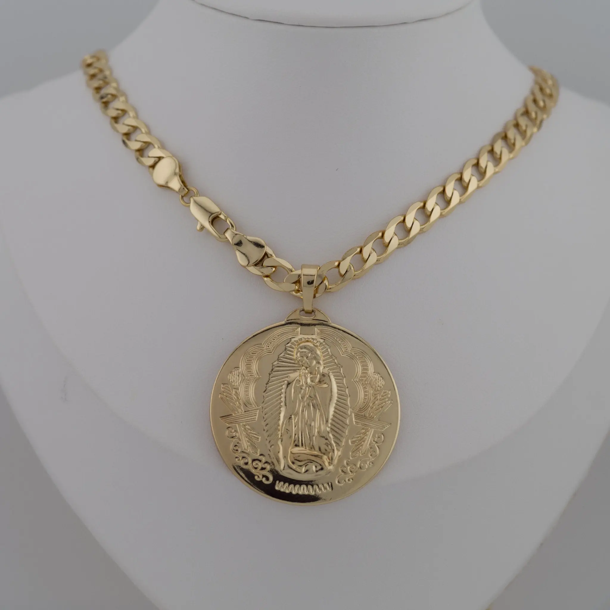Mens Virgen de Guadalupe Medallion Necklace - 14K Gold-Plated