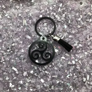 Triskelion Keyring, Black Acrylic & Tassel
