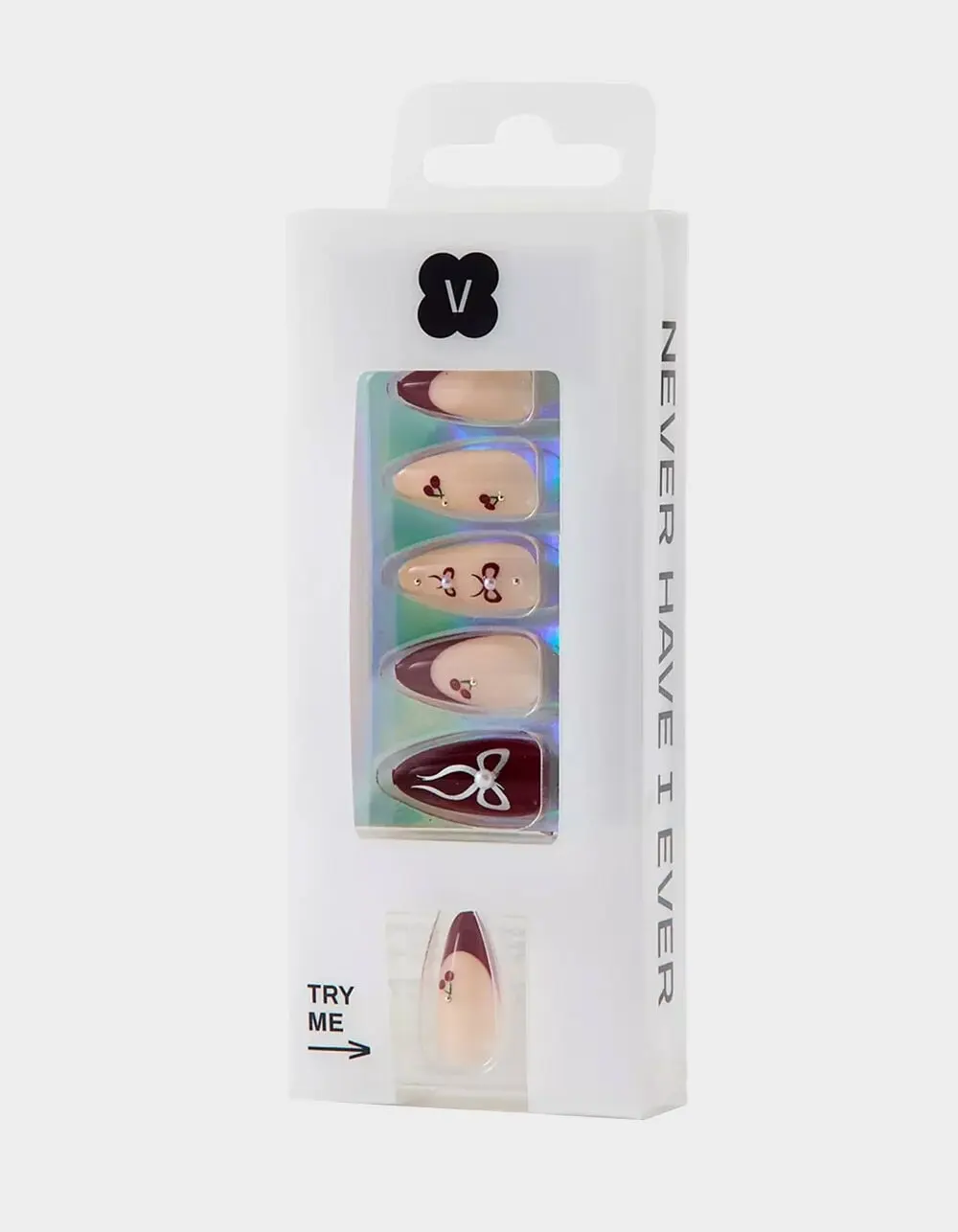 NEVER HAVE  Womens I EVER Cherry Cola Almond Press On Nails, Red