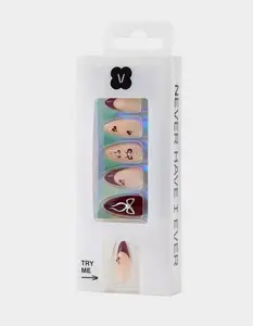 NEVER HAVE  Womens I EVER Cherry Cola Almond Press On Nails, Red