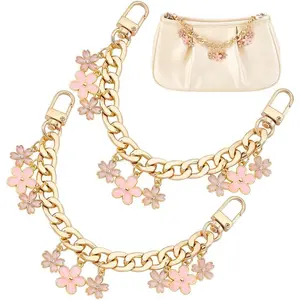 2-Pack Wallet Chain Strap Replacement 7.9inch Short Chain Strap Enamel Flower Pendant Wallet Handle Extender Decorative Bag Chain Suitable for Wallet Handbag Wallet Crossbody Bag Shoulder Bag