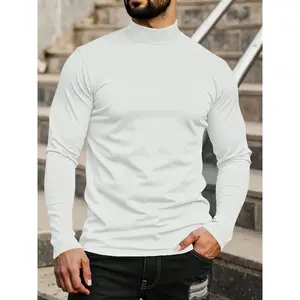 New Men's Solid High Neck Long Sleeve Casual T-Shirt, Mens Fall And Winter Base Shirt, Men Turtleneck, Mock Neck Men, Casual Tops Men