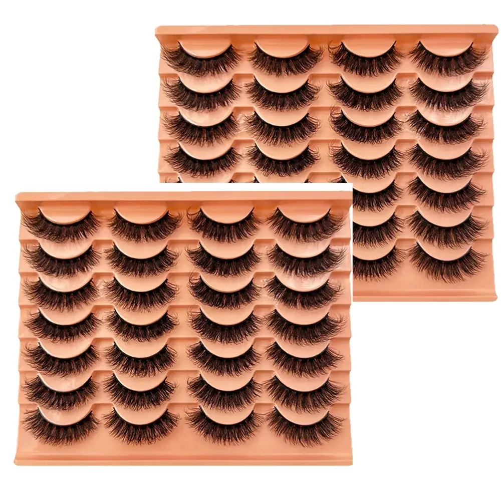 28Pairs/2Pack Fluffy Messy 3D Faux Mink Eyelashes Thick Russian Lash Extensions Reusable False Lashes for Stage & Party Makeup Cosmetic