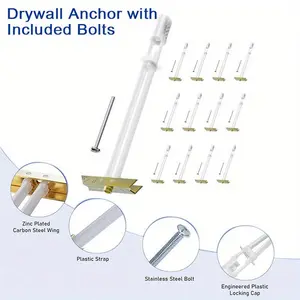 12Pcs Heavy-Duty Drywall Toggle Bolts with Screws, 1/4"-20 Thread, Fully Threaded, Round Head with Washer, Galvanized Finish, Class 12.9 for Concrete Use, Right-Hand Thread, Stainless Steel Wall Anchors - Supports 270lbs