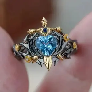 Thorn wrapped index finger with adjustable opening, heart-shaped zircon inlaid ring, hollowed out vine bracelet