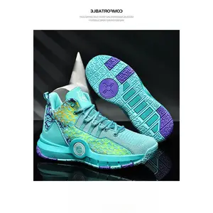 LISM Men'S High-Top Basketball Shoes - Lightweight Breathable EVA Sneakers with Non-Slip Sole, Cushioned Arch Support & Ankle Stability - All-Season Indoor/Outdoor Court Shoes for Men - Turquoise/Purple/Black Colorway - Ideal for Basketball, Gym