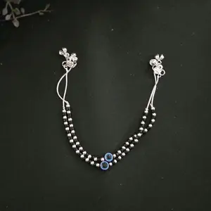 Evil Eye Anklets Payal - One Pair with Blue Eye Accent and Beaded Design