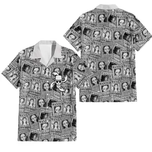 W-anted Poster OP Black White Hawaiian Shirt, Anime Merch Clothes Unique Gift For Men Women Fans