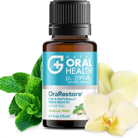 Great Oral Health OraRestore Vanilla Mint Oral Rinse Concentrate - Dentist-Formulated Tooth Oil for Bad Breath Dry Mouth Gum Health & Fresh Breath - Natural Liquid Toothpaste & Mouthwash Alternative for Adults - 15ml - Daily - Tea Tree