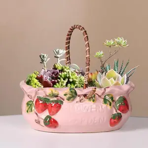 Ceramic Plant Pot for Indoor Plants, Floral Porcelain Ceramic Decorative Flower Pot W/ Drainage Holes, Planter for Home Decor