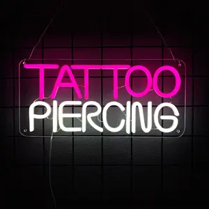 Tattoo Piercing Neon Light Sign for Tattoo Salon Studio Ear Body Piercing Shop LED Fun Wall Decor for Stores Logo Window Display Man Cave Garage Bedroom Christmas Birthday Gift Neon Signs 5V USB