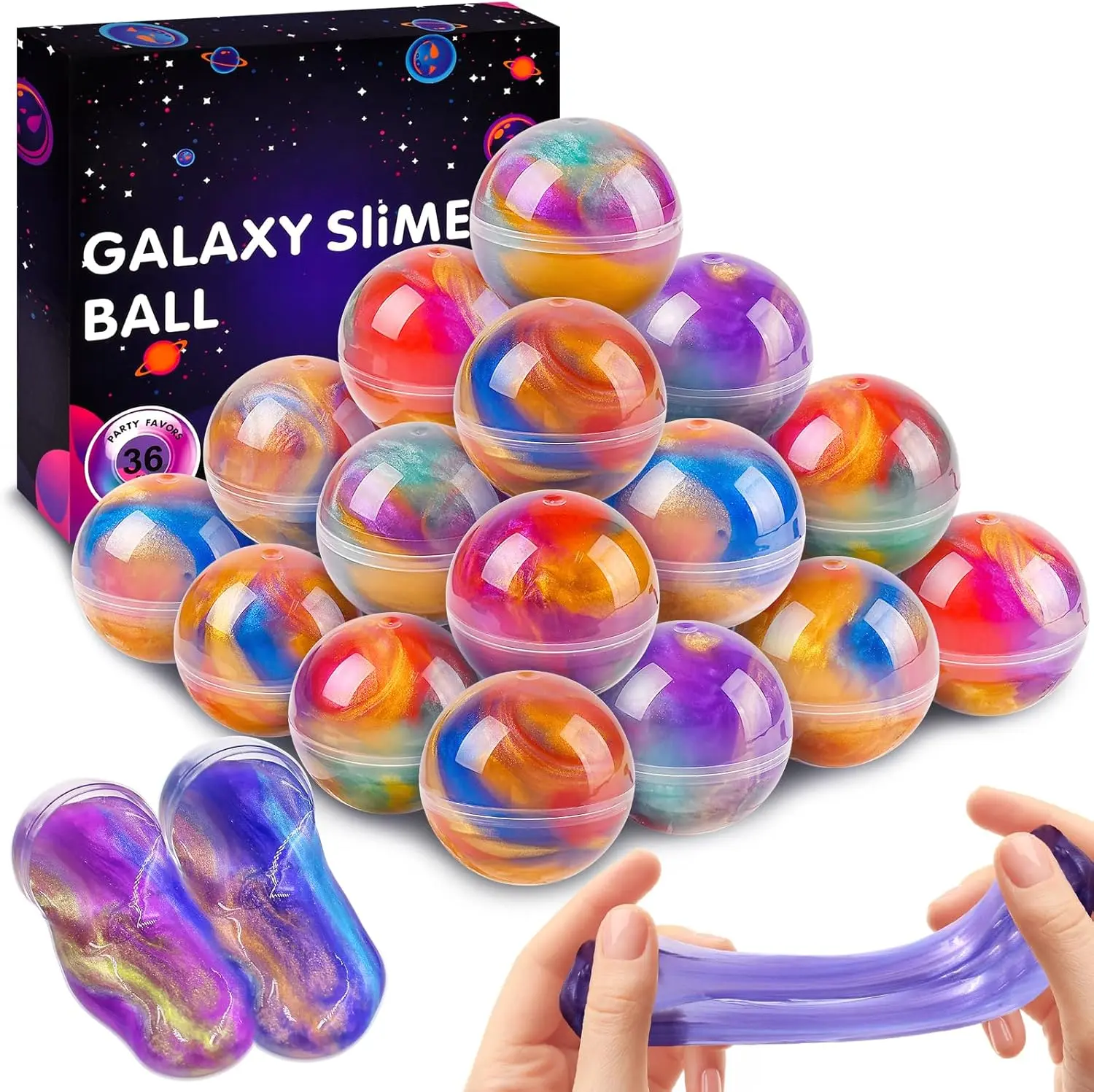 36-Pack Galaxy Slime Balls  | Party Favors for 4th of July, Halloween & Birthdays | Fun Stress Relief Toys for Kids & Teens