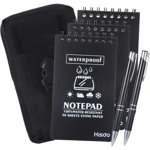 6 count  Notebook Set, Write in The Rain Notebook,  Weather Notebook,  Notepad, Field Notes Notebooks, 3 x 5" Pocket Notebook with Pen and Cover for Outdoor Activities Recording Black