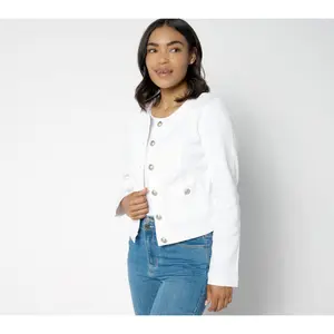 Susan Graver White Stretch Denim Collarless Jacket