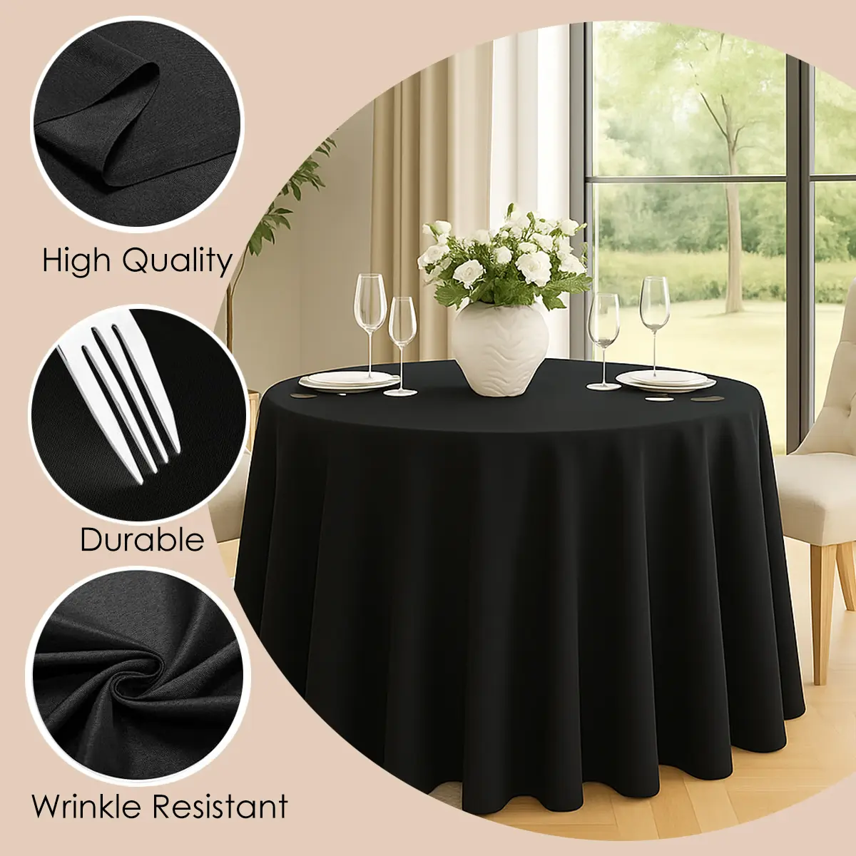 Craft And Party 10 Pack Round Premium Tablecloth Modern Wrinkle-Free Washable Polyester Tablecloths for Kitchen Dining Wedding Birthday Party Buffet Restaurant Banquet