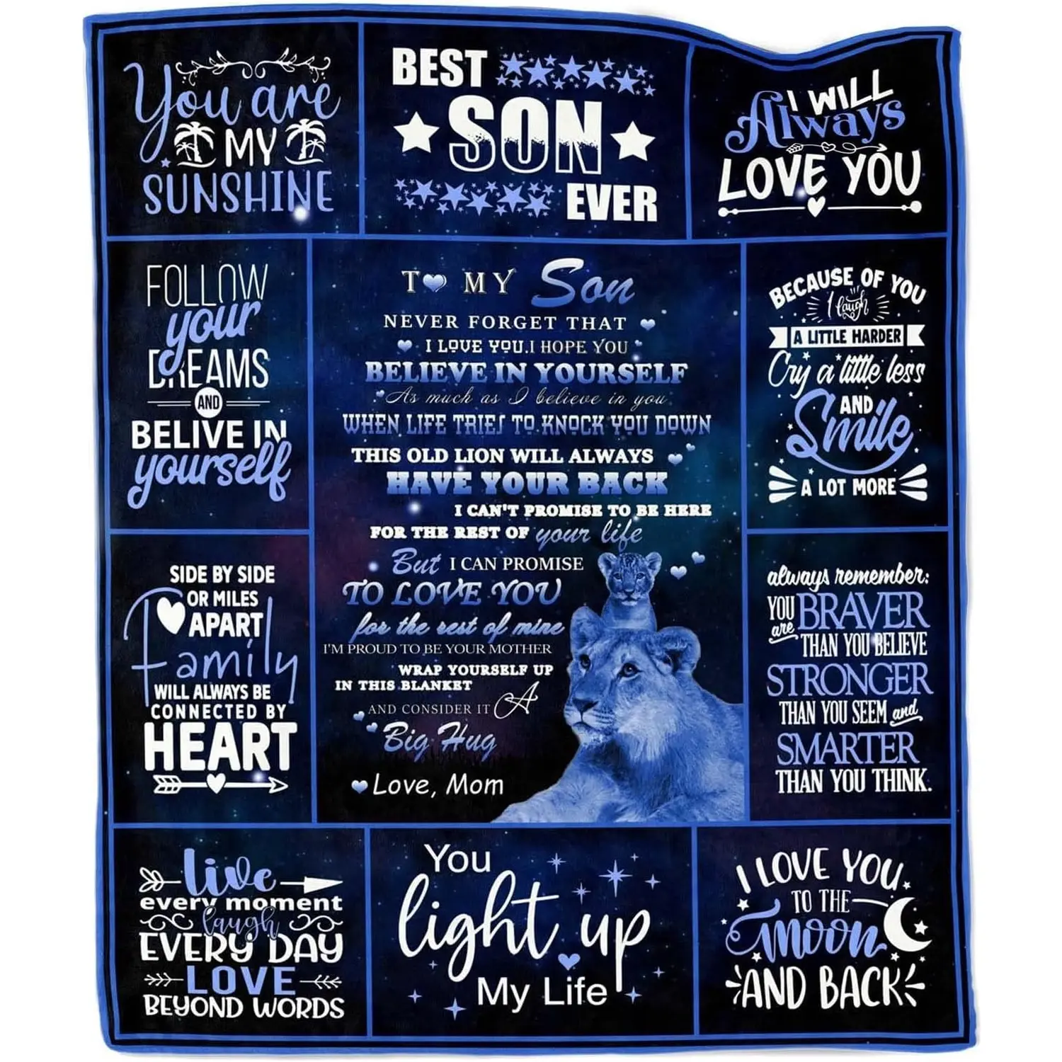 [Back to School] Best Son Ever Blanket from Mom, Birthday Gifts for Adult Son, To My Sons Gifts from Mom, Sons Birthday Christmas Graduation Gifts ,Printed on One Side, Halloween Thanksgiving Christmas Gift