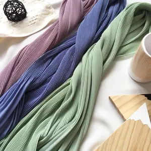Fashion Muslim Women Pearl Chiffon Crinkle Stripe Hijab Scarf