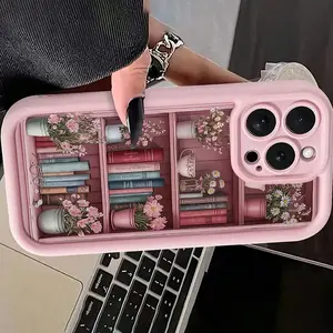 Bookshelf Design Shockproof Soft Case for iPhone XR 11 12 13 14 15 16 Series, Stylish Anti-Drop Silicone Cover, Full Protection