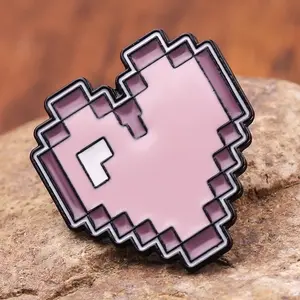 Purple Love Heart Pixels Enamel Pin Brooch