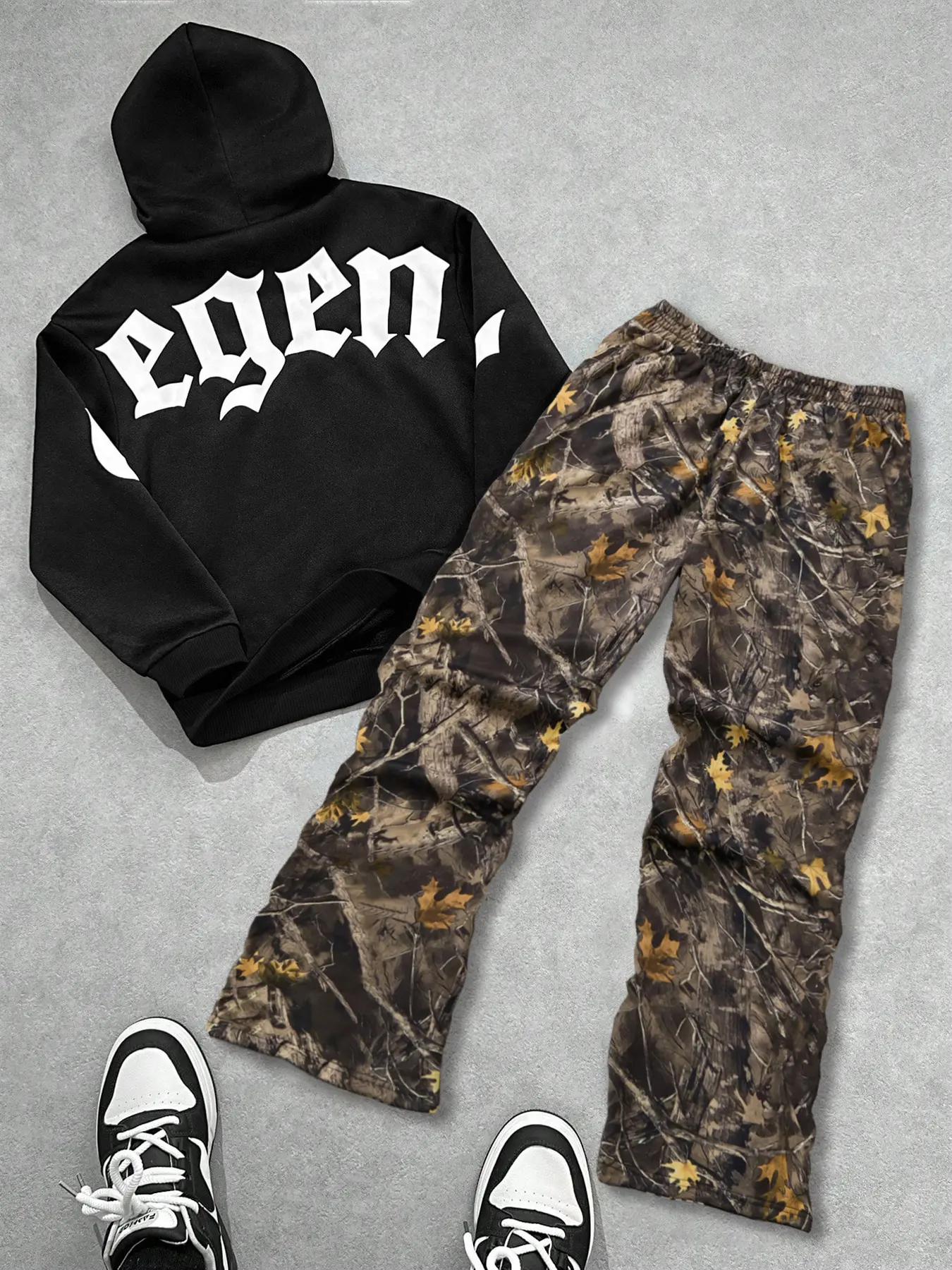 Men's Casual Streetwear Anime Print Shirt & Pants Set Outfit, Loose Fit Long Sleeve Top, Comfortable All-Season, Trendy Fashion Clothing