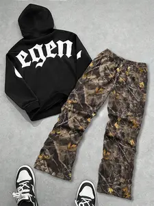 Men's Casual Streetwear Anime Print Shirt & Pants Set, Loose Fit Long Sleeve Top, Comfortable All-Season, Trendy Fashion Clothing