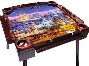 Havana Domino Table - Panoramic Night View of Havana, Foldable & Decorative, High-Quality Materials, Ideal for Gaming & Decor. Mesa de Dominó
