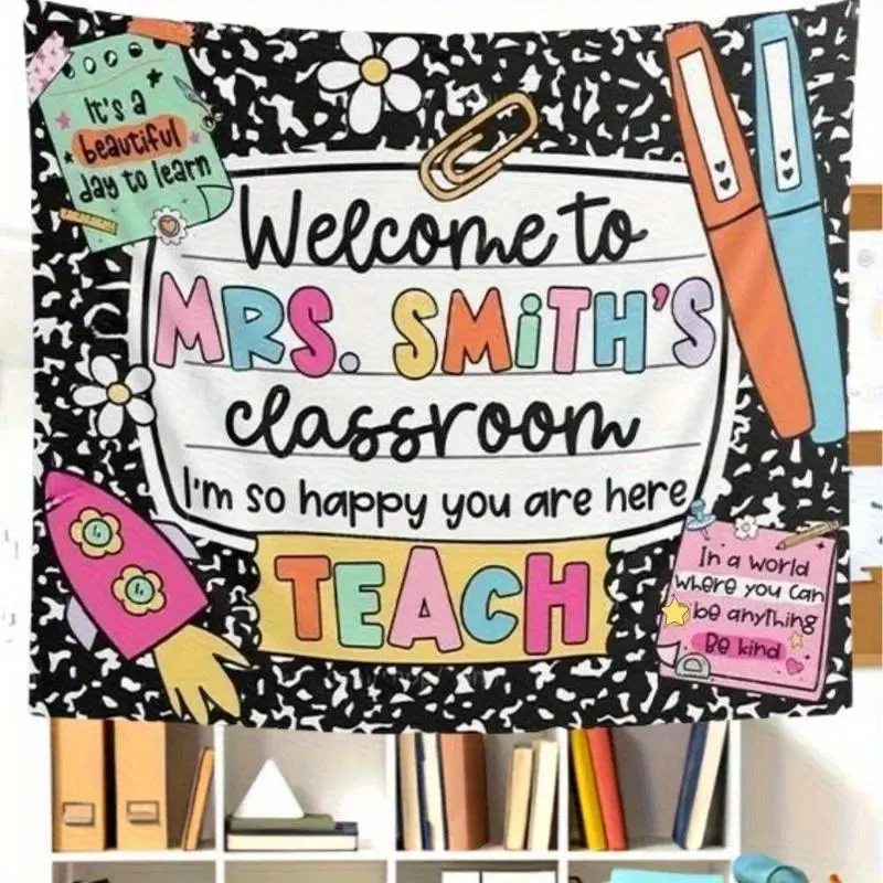 Vibrant Teacher-Student Theme Classroom Welcome Tapestry - Durable Polyester, No Power Required, Landscape Layout, Back to School Home Decor, Non-Customizable