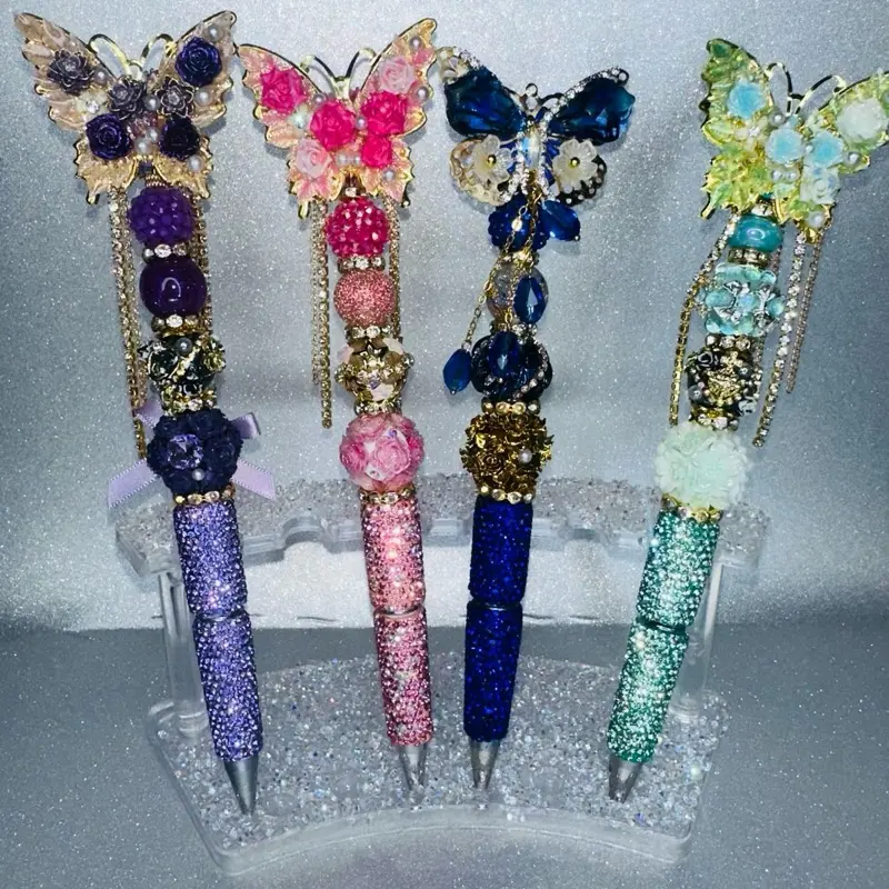 Butterfly Fancy Bling pens with dangles- beaded refillable pens