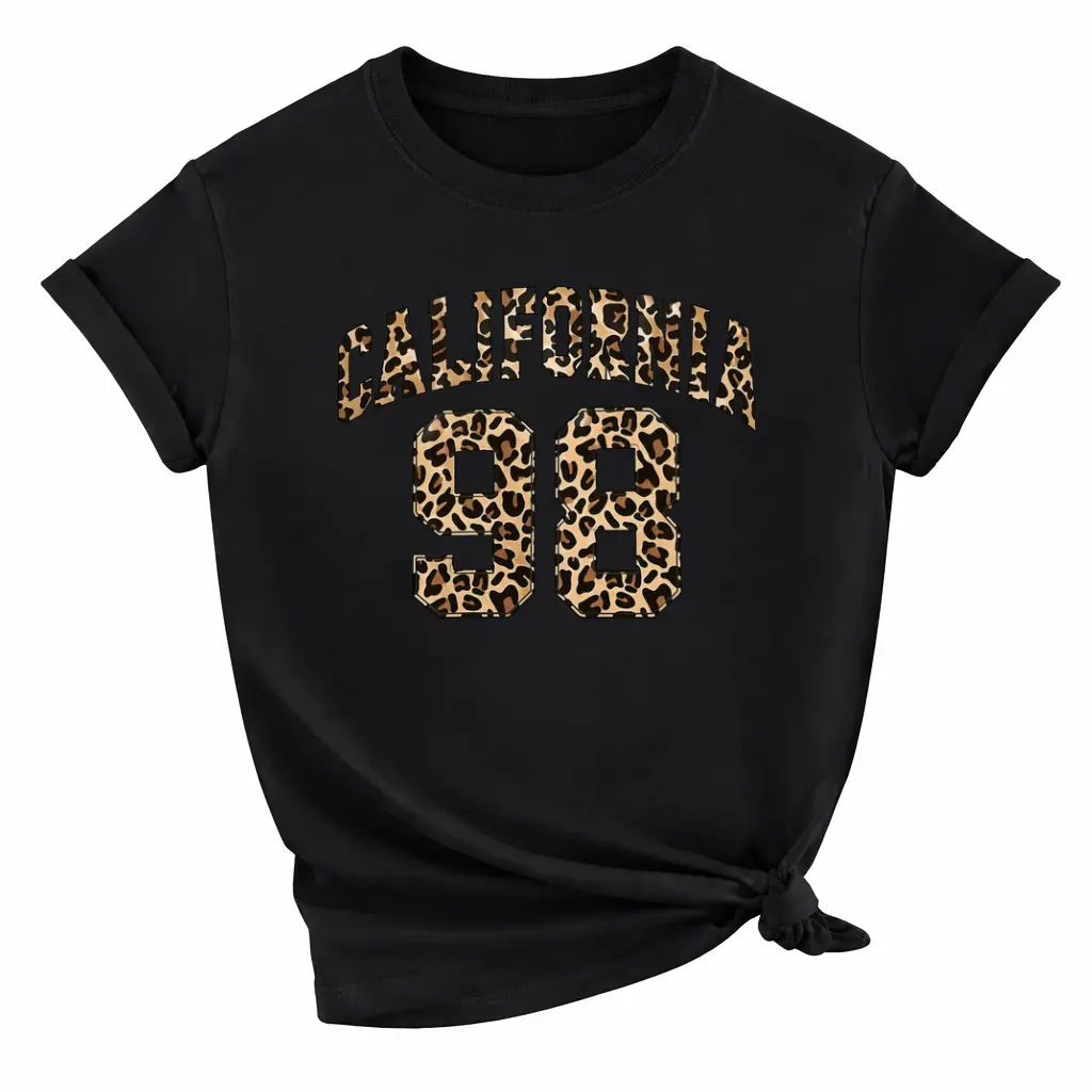 California 98 Leopard Print Graphic Tee Women Plus Size Retro Cheetah Shirt