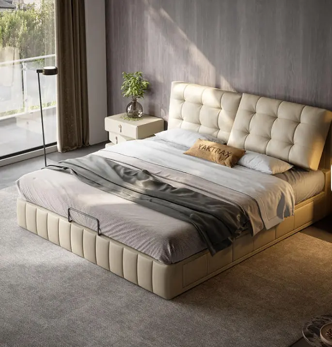 High End Luxury Queen Upholstered Platform Bed Frame, Tufted Headboard Bed for Couple Rest