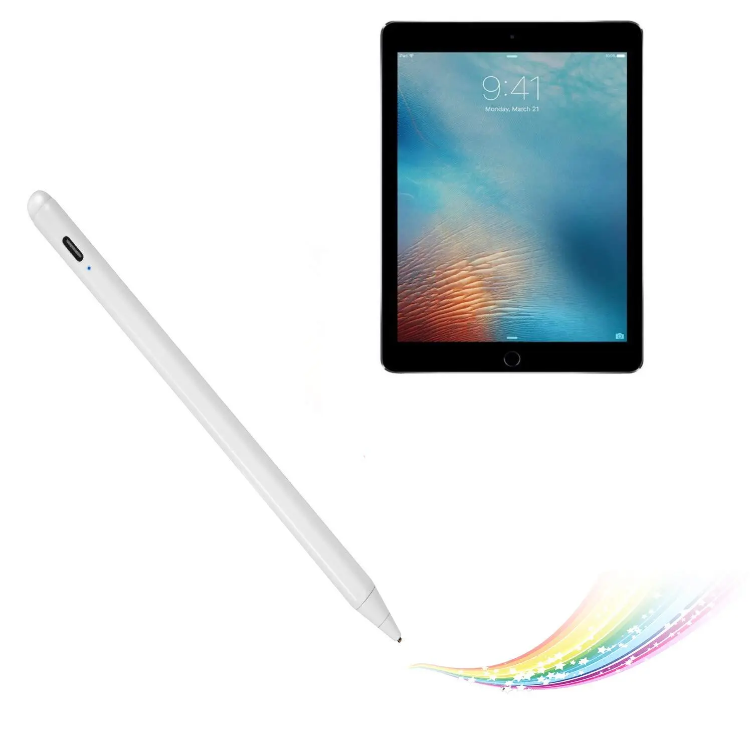 Electronic Stylus for iPad Pro 9.7" PencilActive Capacitive Pencil Compatible with Apple iPad Pro 9.7-inch Stylus PensGood on Drawing and NotesType-C Rechargeable Pen White