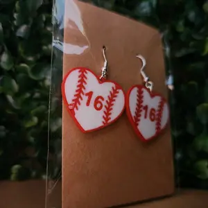Dangle sports-themed earrings pick one pair | Baseball hearts | Softball hearts | Volleyball hearts