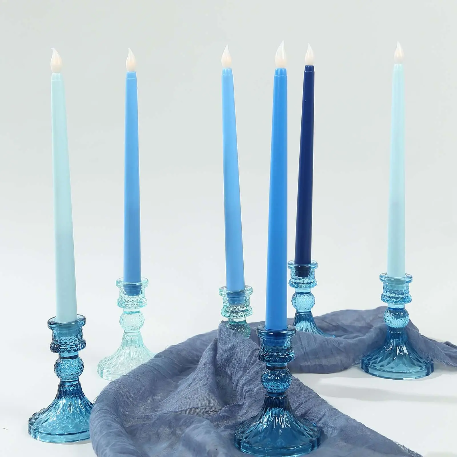 11" Flameless Battery Operated LED Taper Candles, 8-Pack Mixed Blue Flickering Lighting, LED Home Decor for Weddings, Festive & Party Supplies, Light Up Electronic