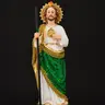9inch San Judas Tadeo Statue - Green and Gold Robes, Holding Staff, Religious Decorative Figurine